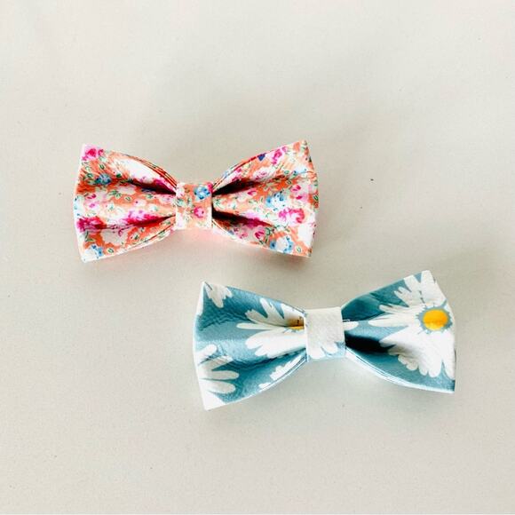 3/$20 2 NEW Light Blue Pink Orange Floral Dog Cat Pet Collar Elastic Bow Tie - Picture 4 of 5